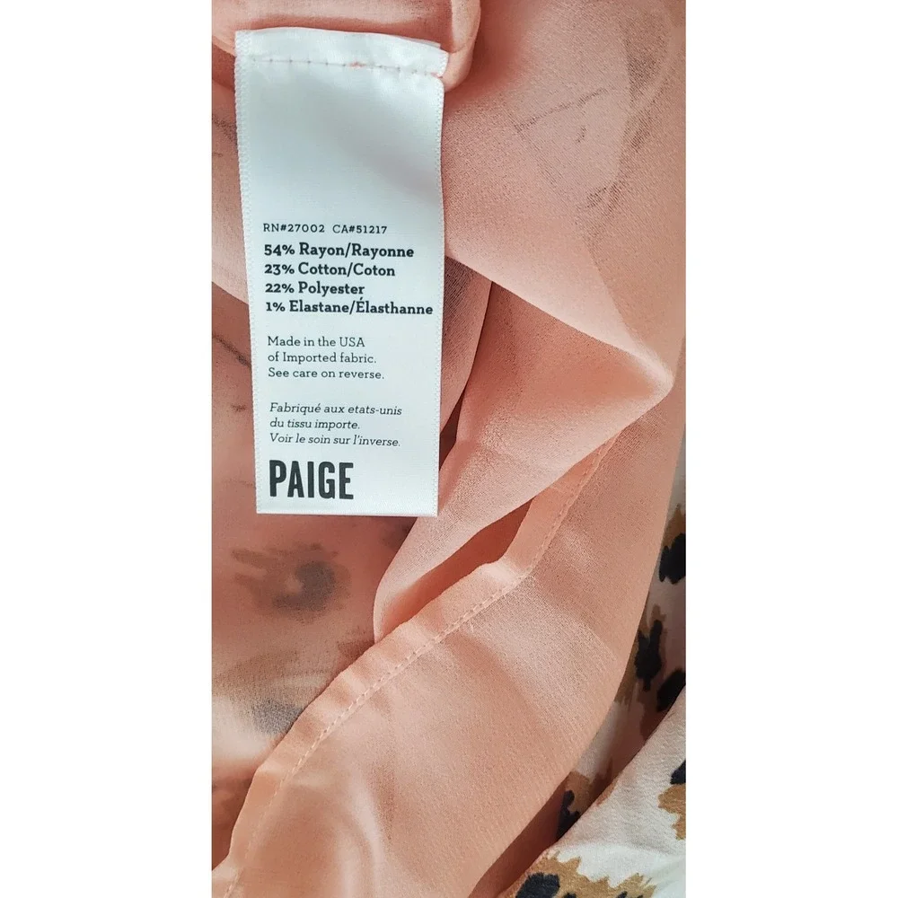 PAIGE Dress S Cheetah Print Blush/Brown/Pink Long Sleeve Gathered Waist Lined - Picture 10 of 10